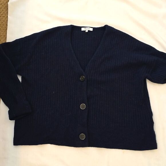 Madewell Cameron Ribbed Cardigan Sweater in Coziest Yarn- Navy Small small - Picture 1 of 10